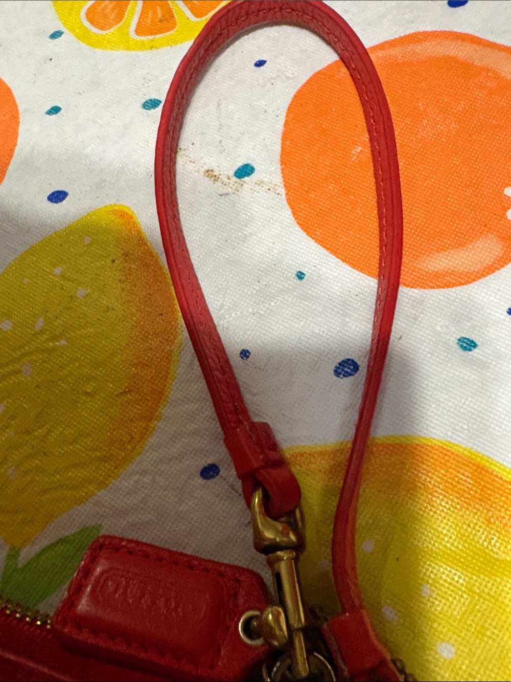 Coach Red Wristlet with Gold Heart Print - Picture 3 of 16